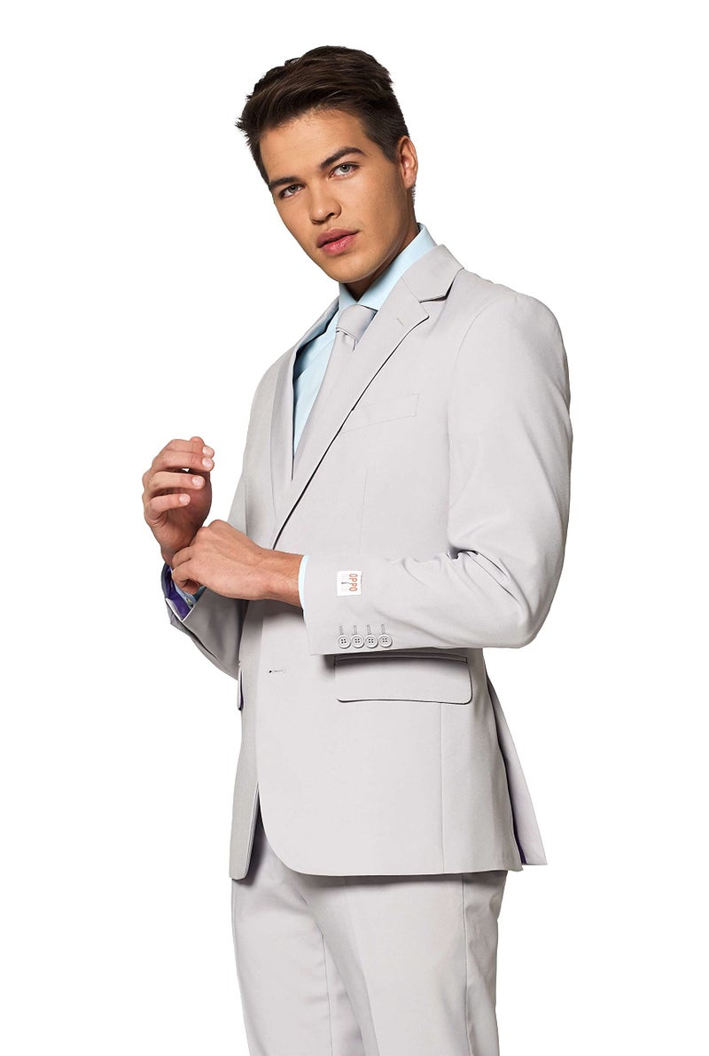 Opposuits Solid Color Party Suits - Colorful Outfits for Prom - Weddings - Bachelor Parties - Comes with Blazer, Pants & Tie - Slim Fit - Grey - Image 3